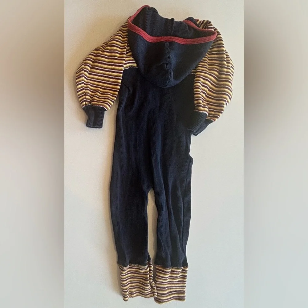 VINTAGE PEEK-A-BABE Infant Long Sleeve Hooded Onesie‎ with Frog Detail 12M